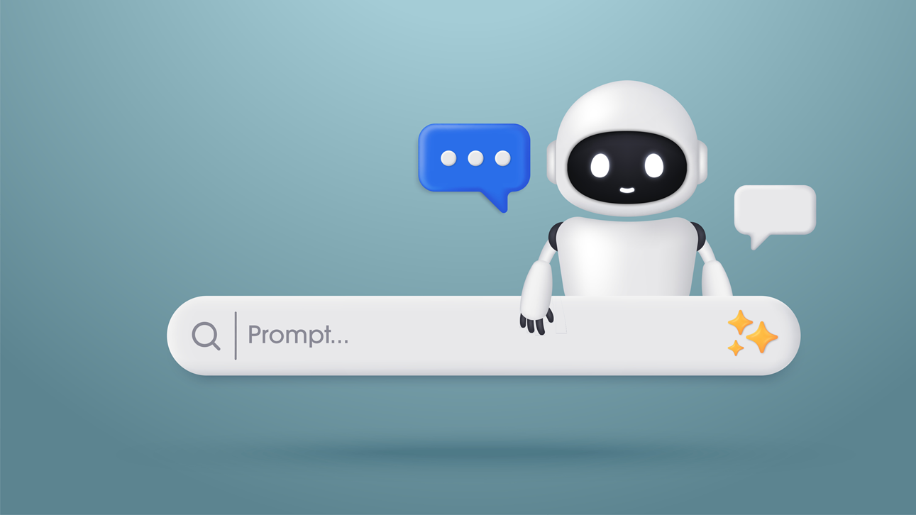 AI prompt field and cute robot